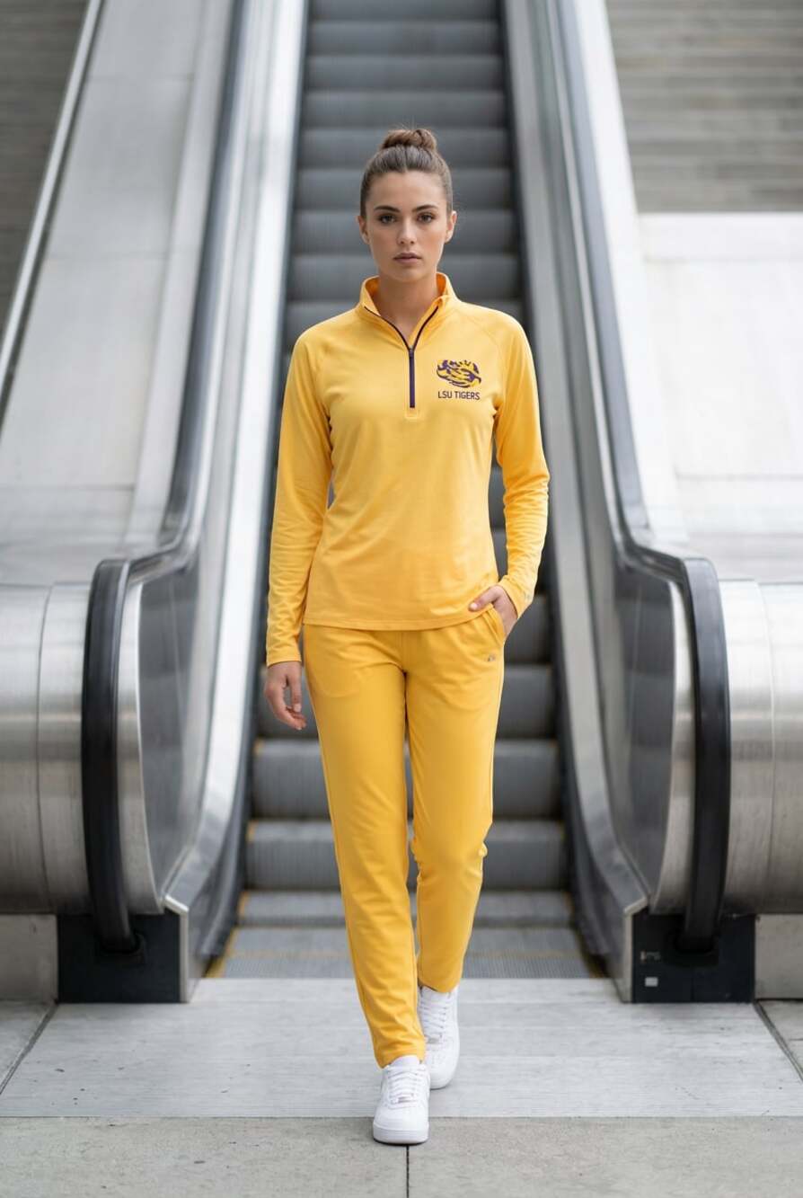 Russell Athletic LSU Tigers 1/4 Zip Long Sleeve Athletic Pullover Shirt Gold Wom